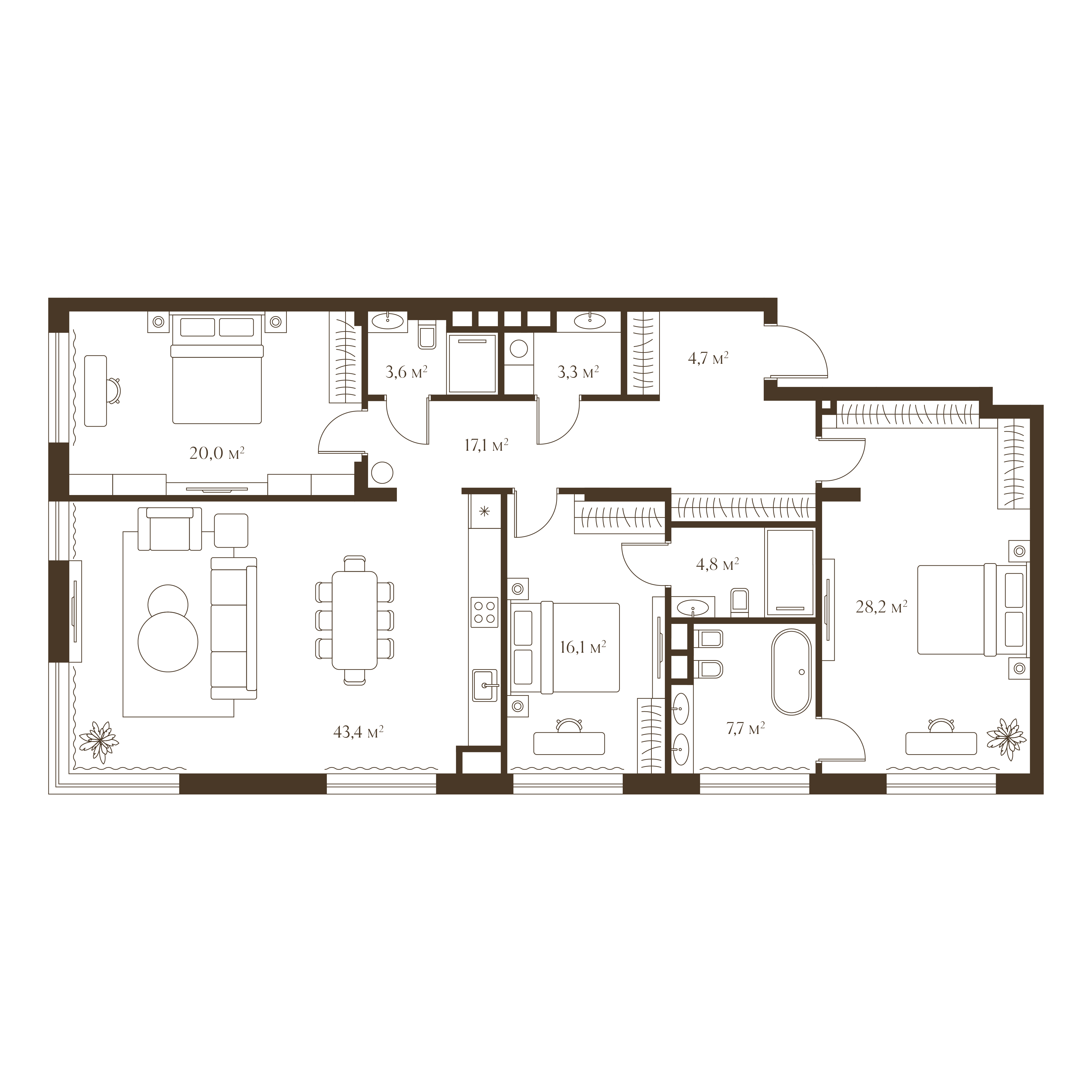 Планировка квартиры 148.8 м²
