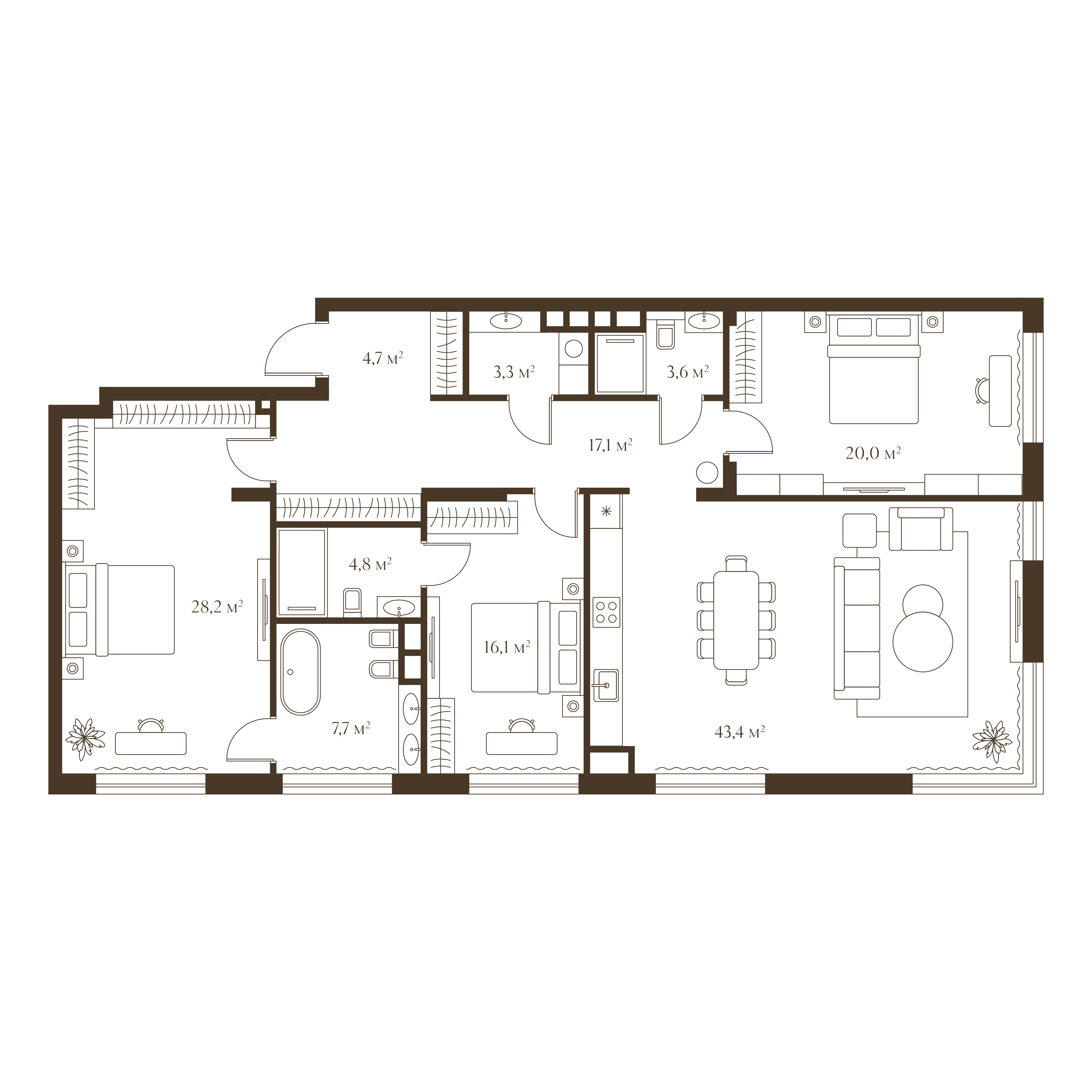 Планировка квартиры 148.8 м²