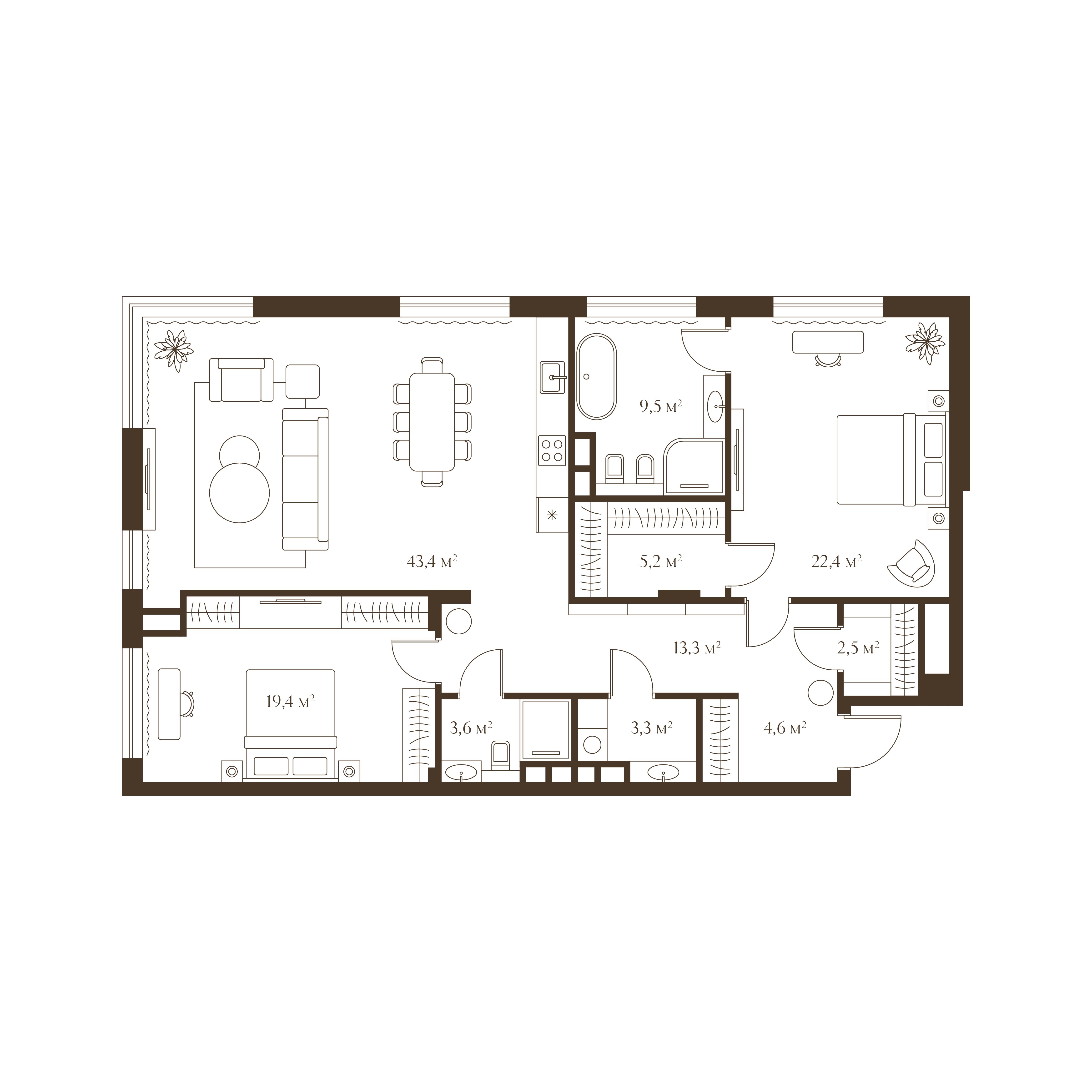 Планировка квартиры 126.9 м²