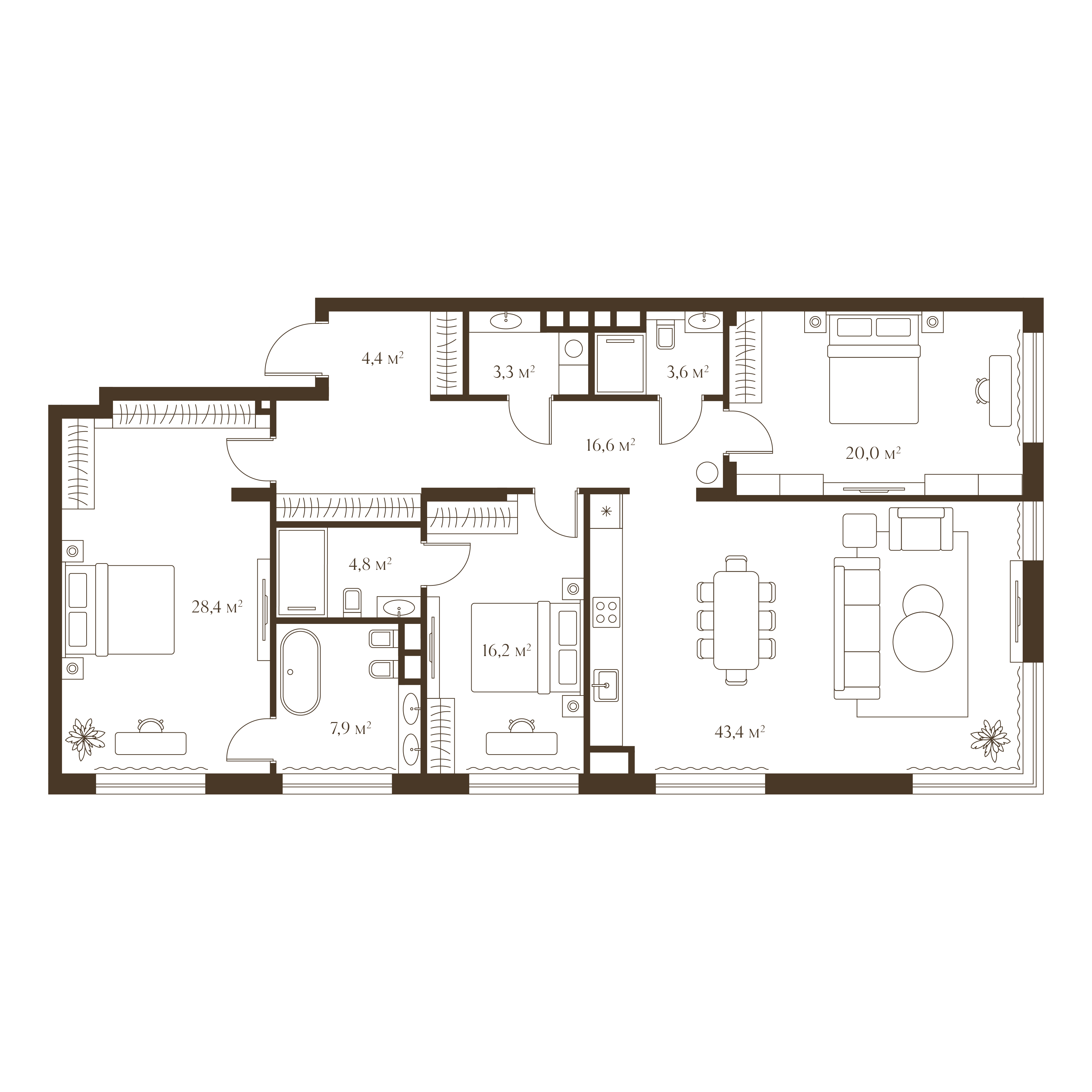 Планировка квартиры 148.6 м²