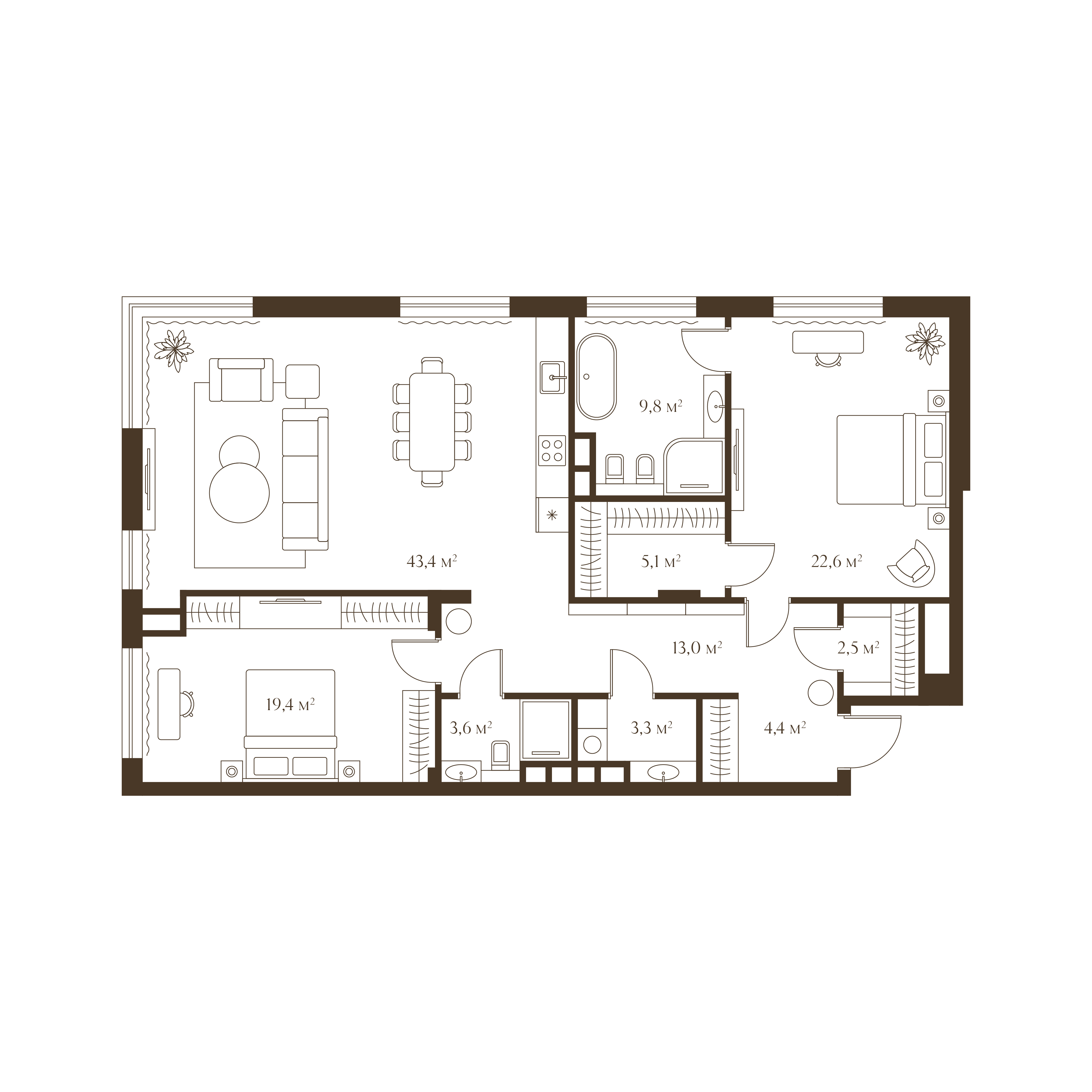Планировка квартиры 126.9 м²