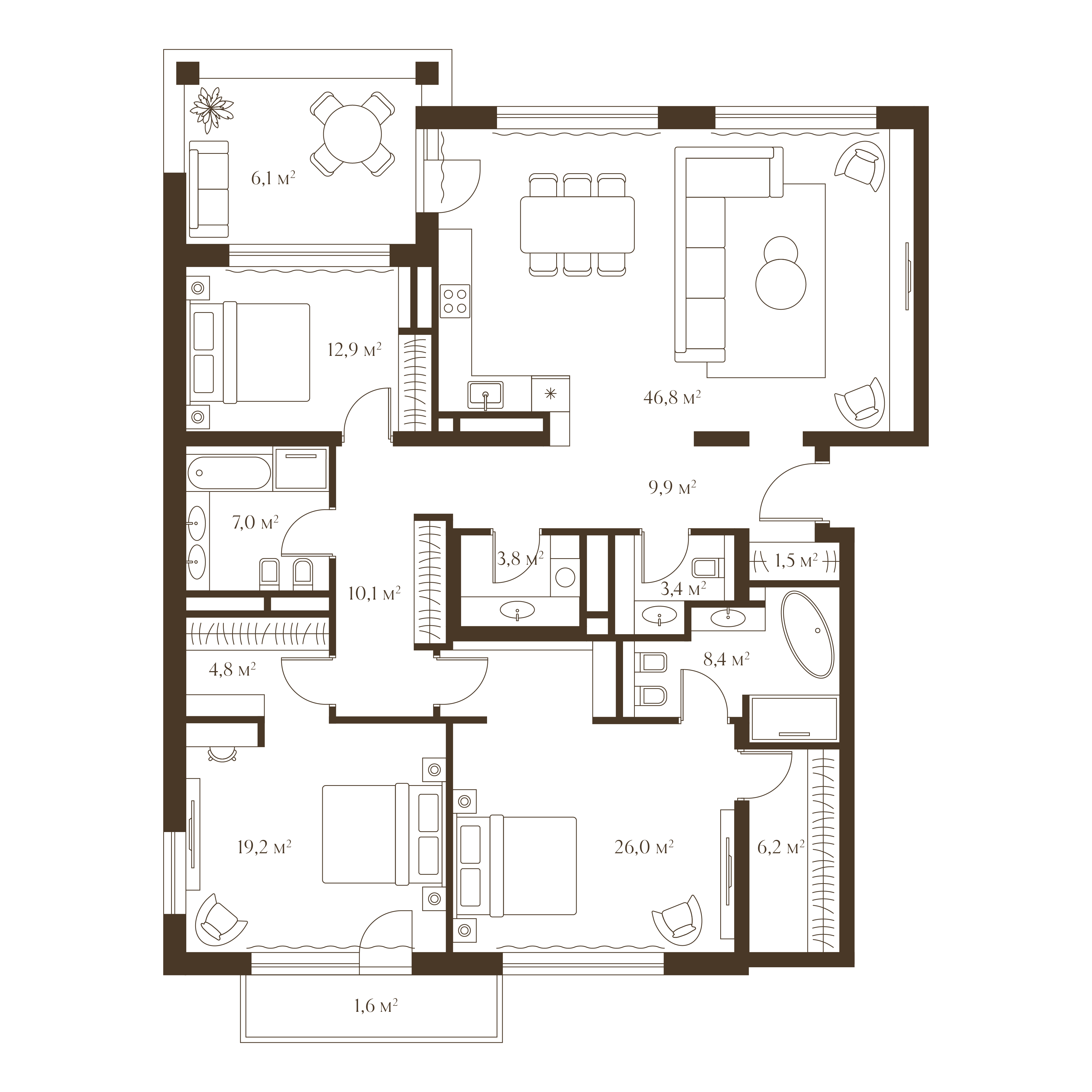 Планировка квартиры 167.8 м²