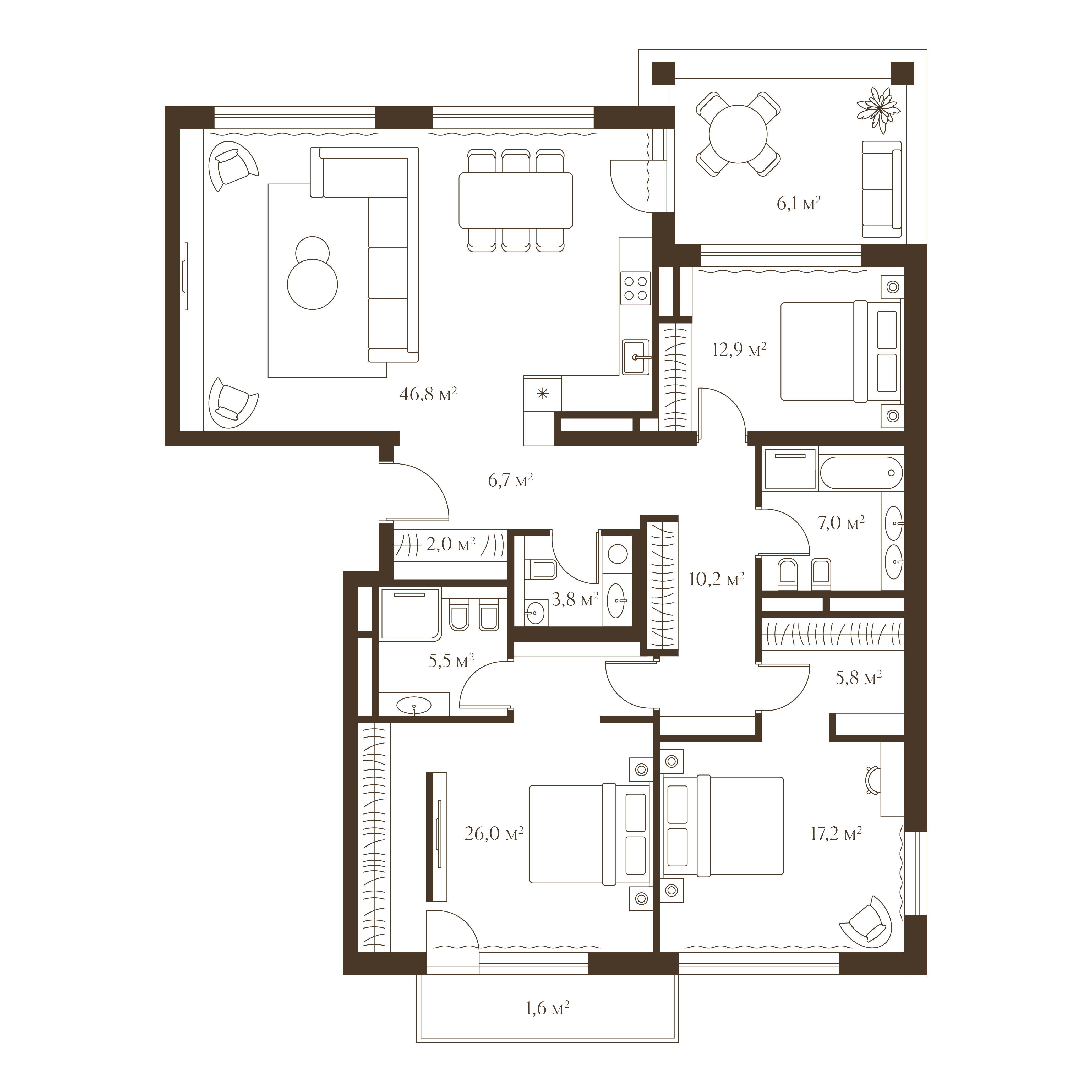 Планировка квартиры 151.6 м²