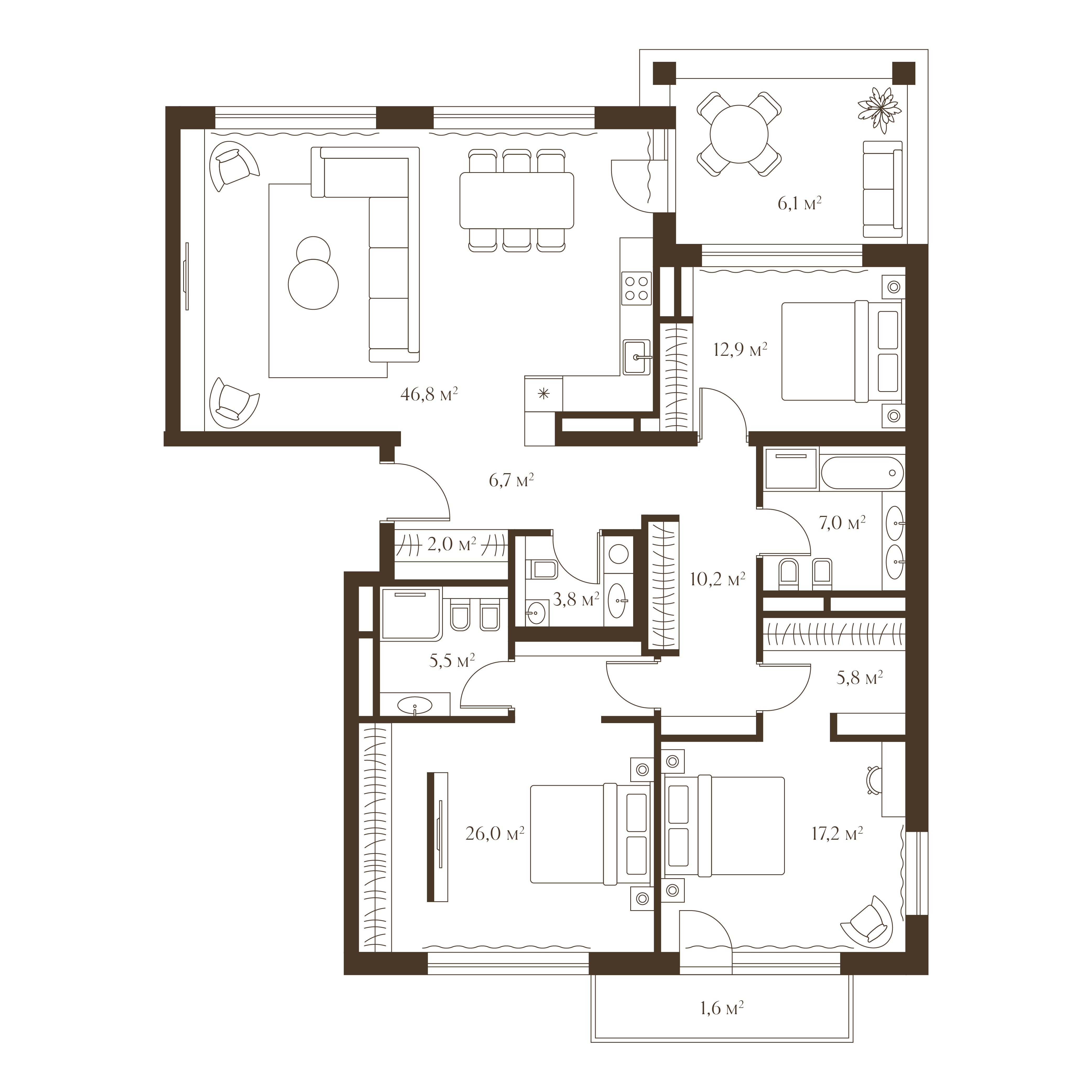 Планировка квартиры 151.6 м²