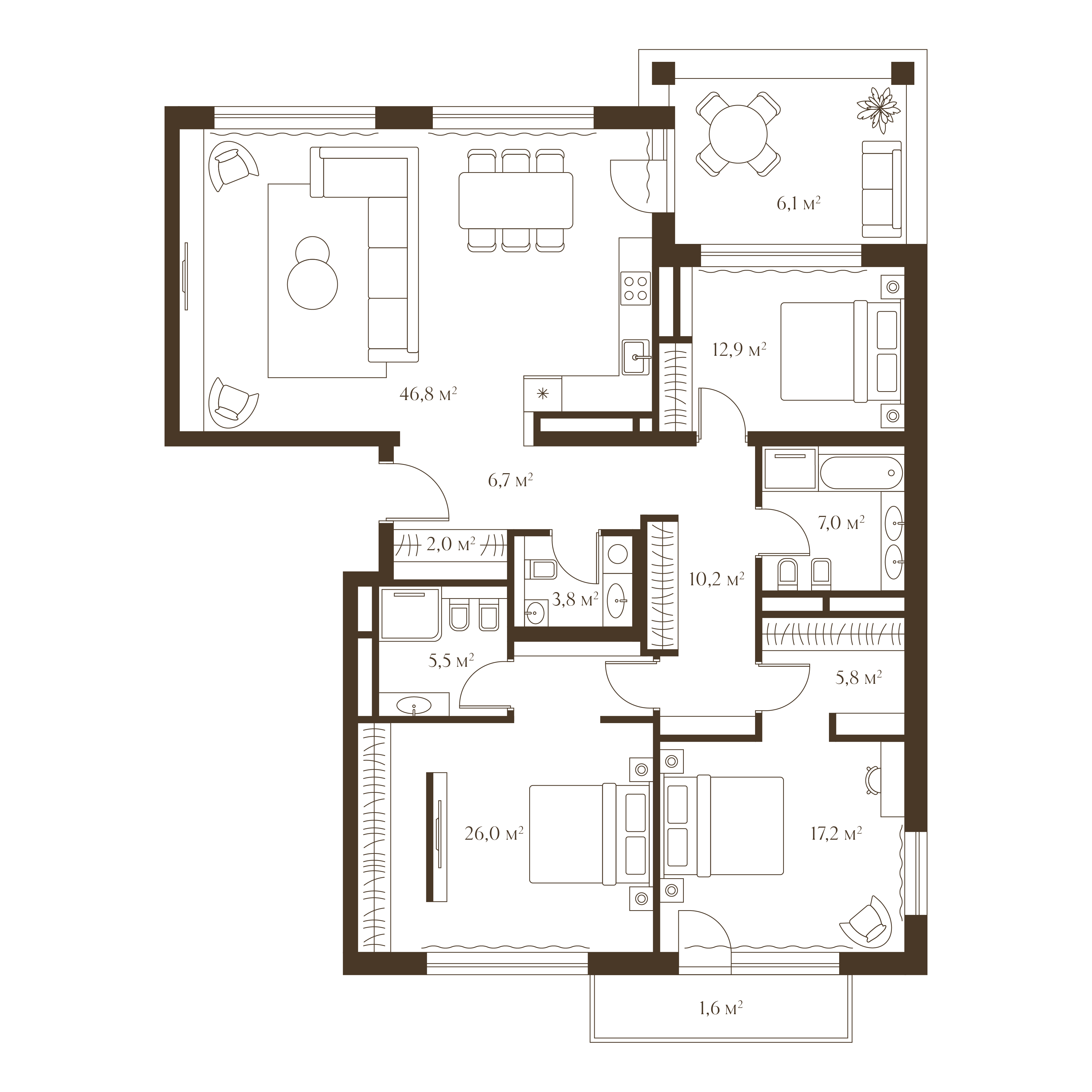 Планировка квартиры 151.6 м²