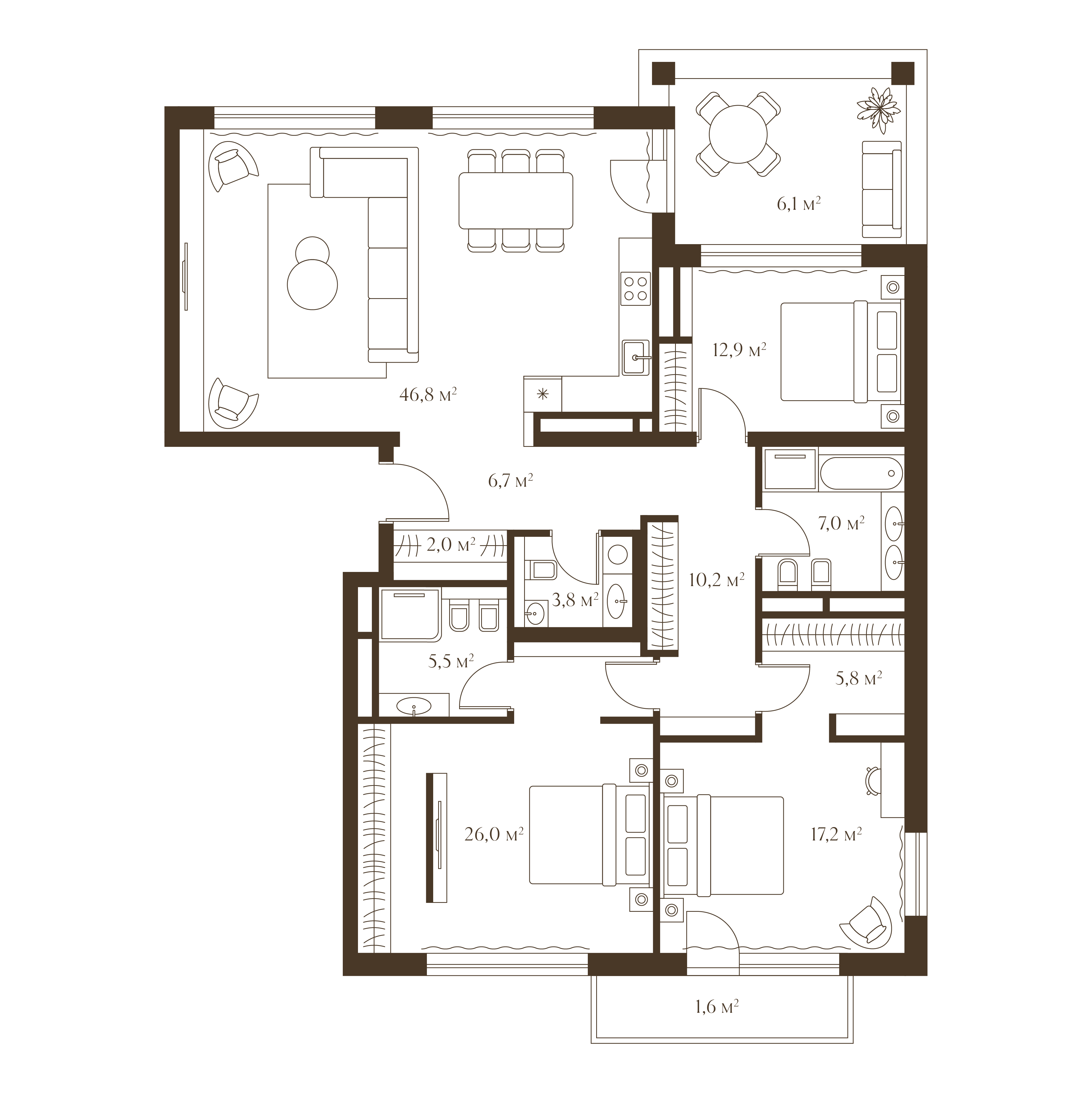 Планировка квартиры 151.6 м²
