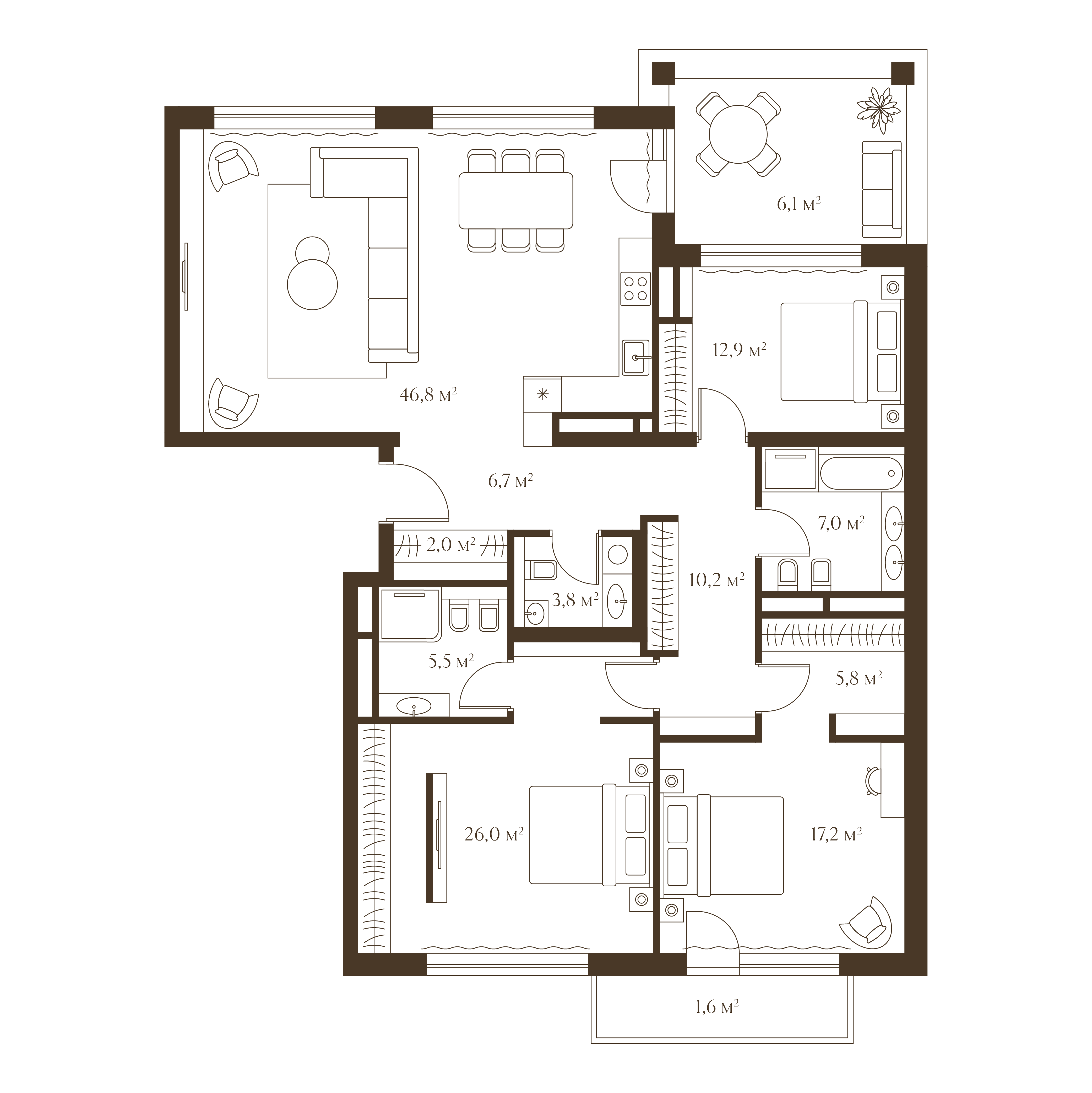Планировка квартиры 151.6 м²