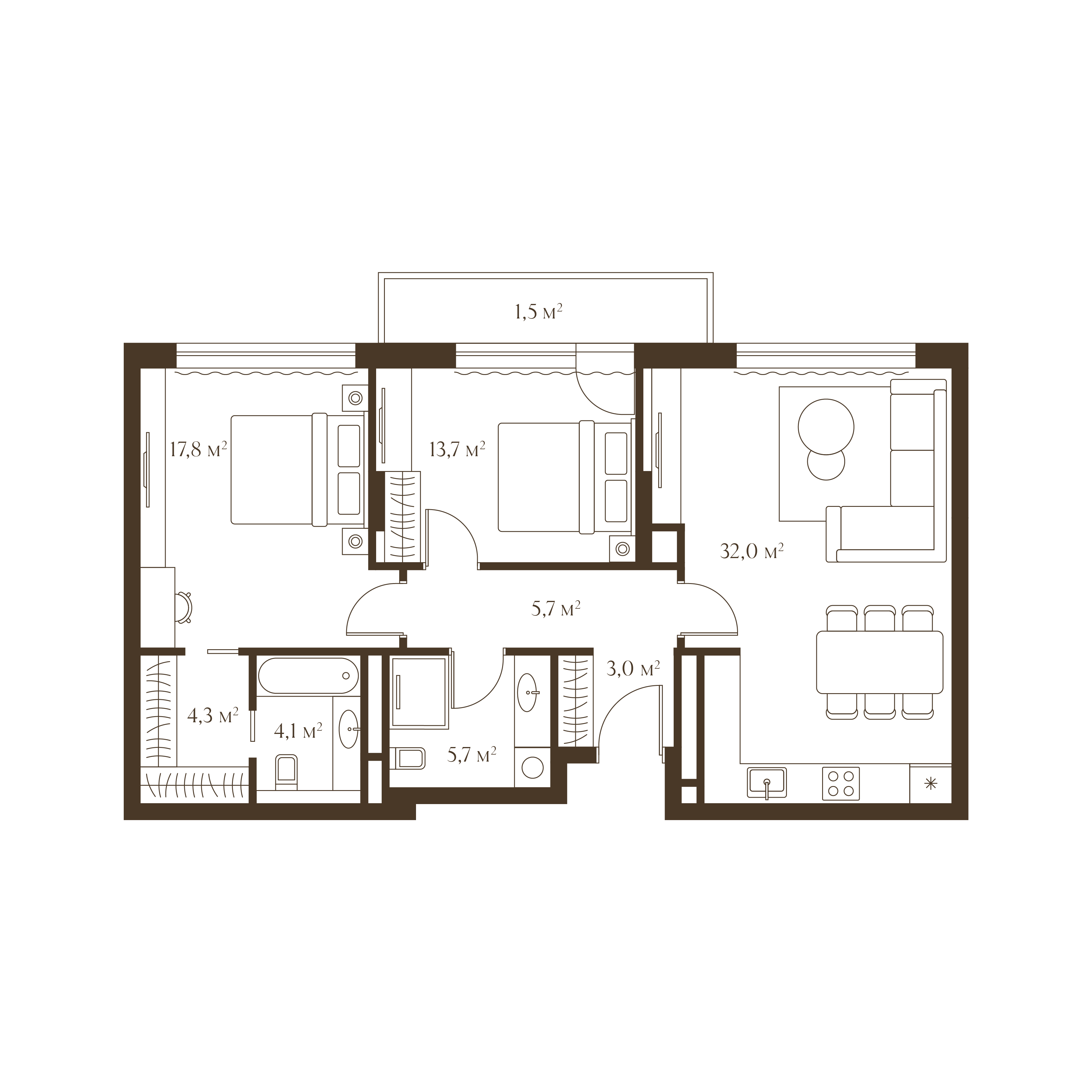 Планировка квартиры 87.8 м²