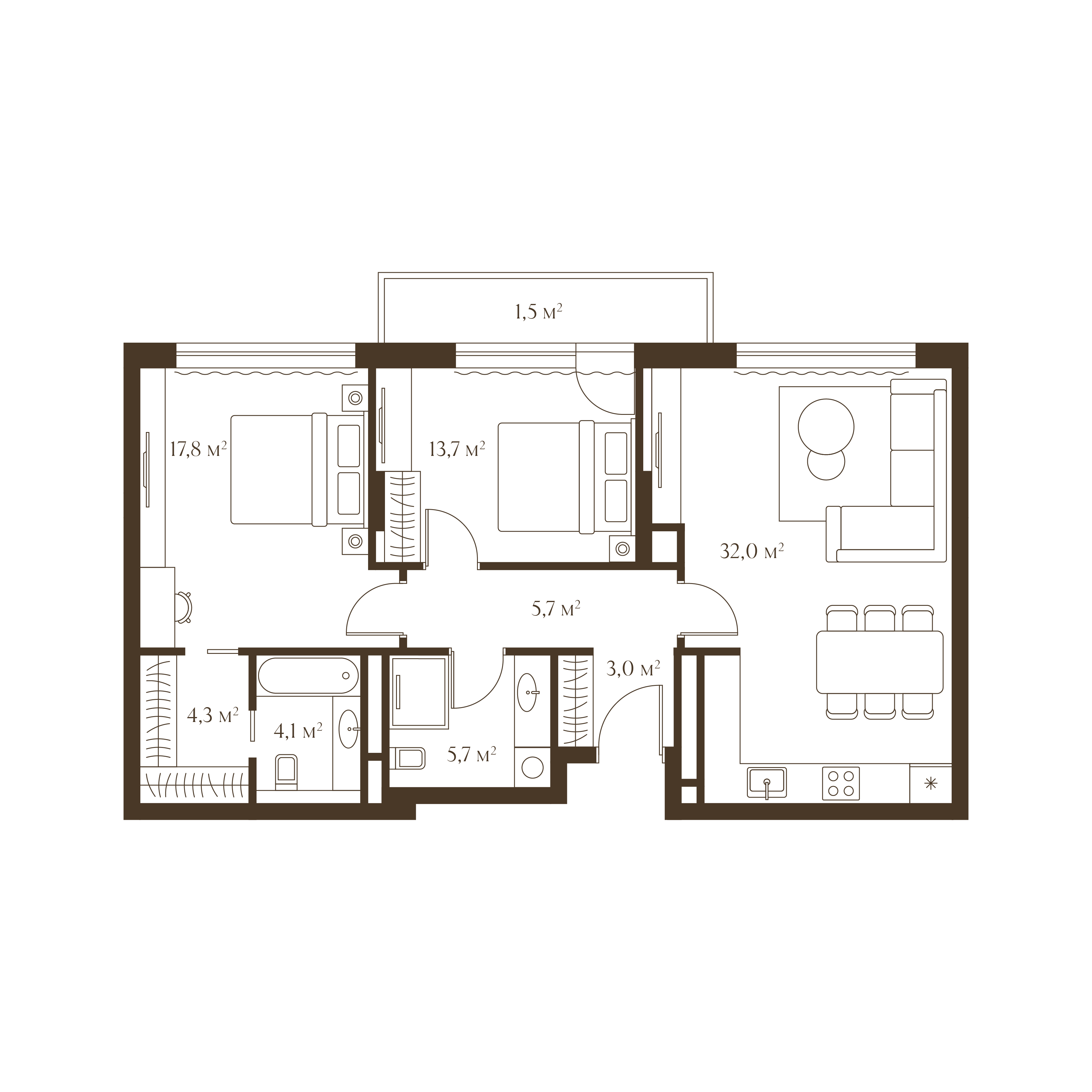 Планировка квартиры 87.8 м²